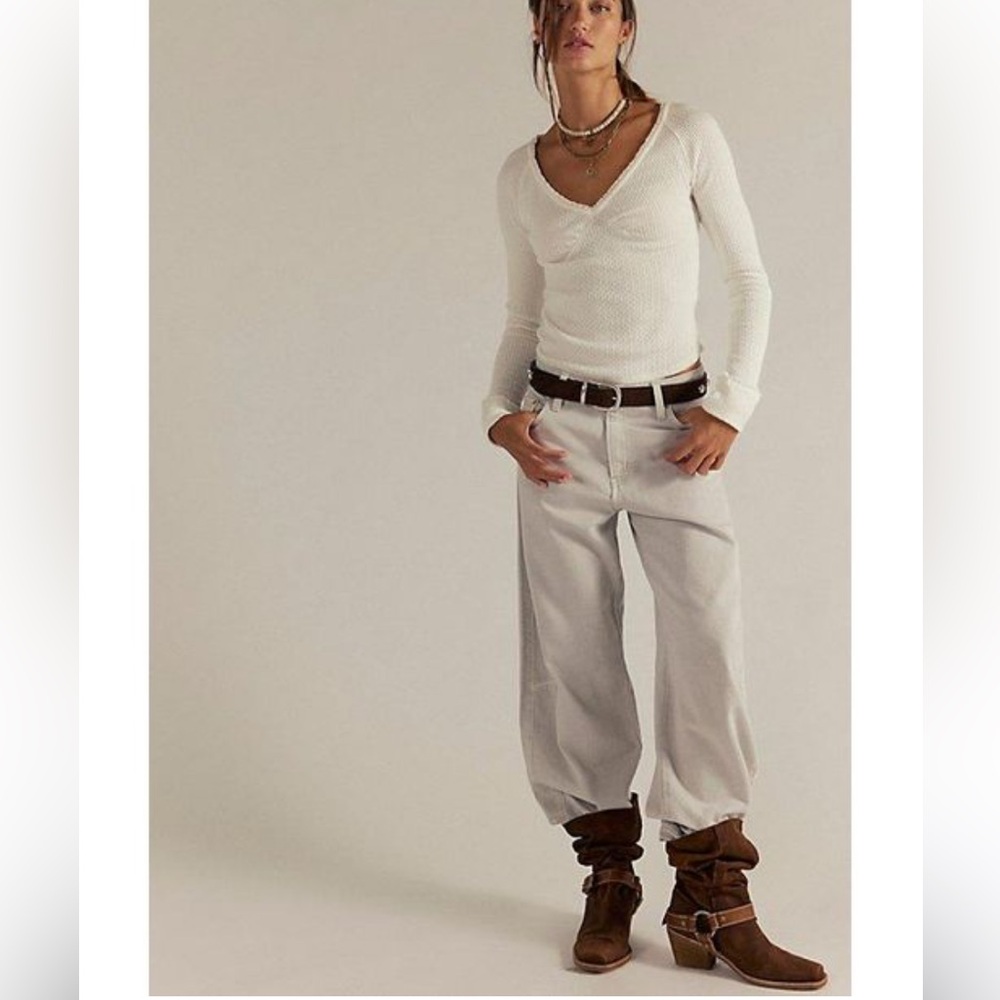 NWOT Free People We The Free Emma Thermal Waffle Knit Top XL Ivory